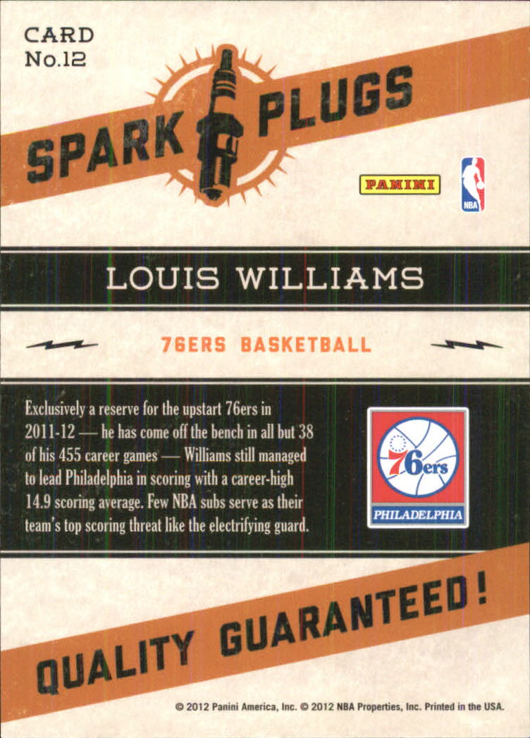 2012-13 Hoops Spark Plugs #12 Louis Williams back image