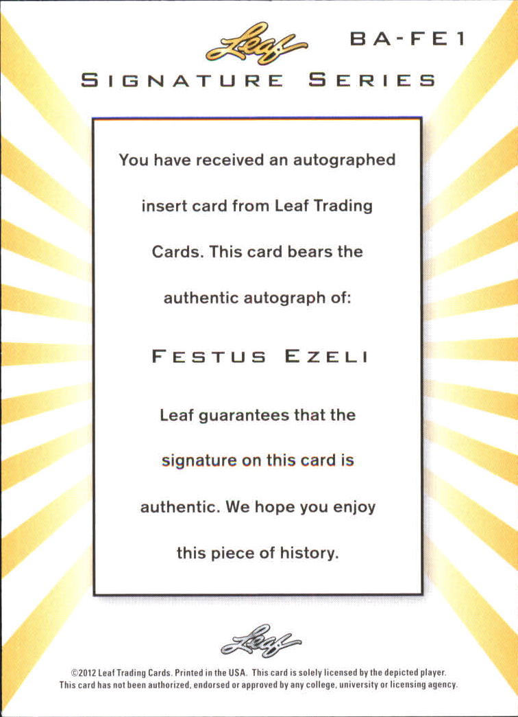 2012-13 Leaf Signature #FE1 Festus Ezeli back image