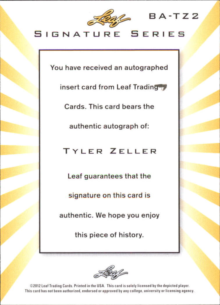 2012-13 Leaf Signature #TZ2 Tyler Zeller back image