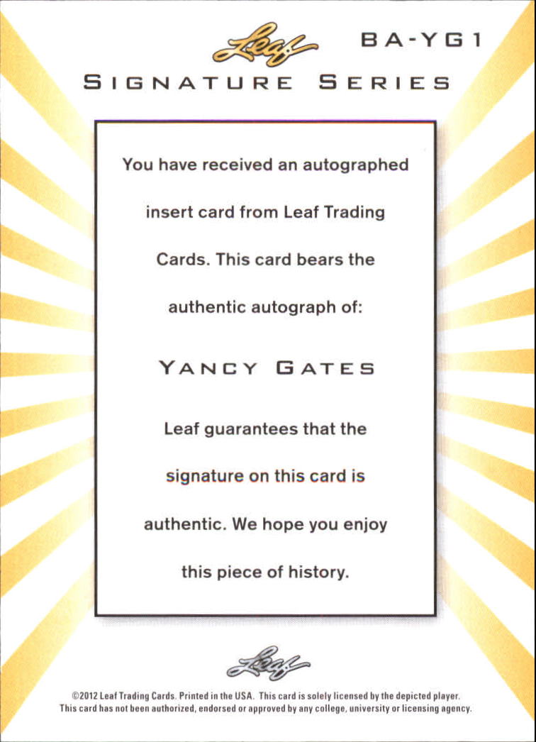 2012-13 Leaf Signature #YG1 Yancy Gates back image