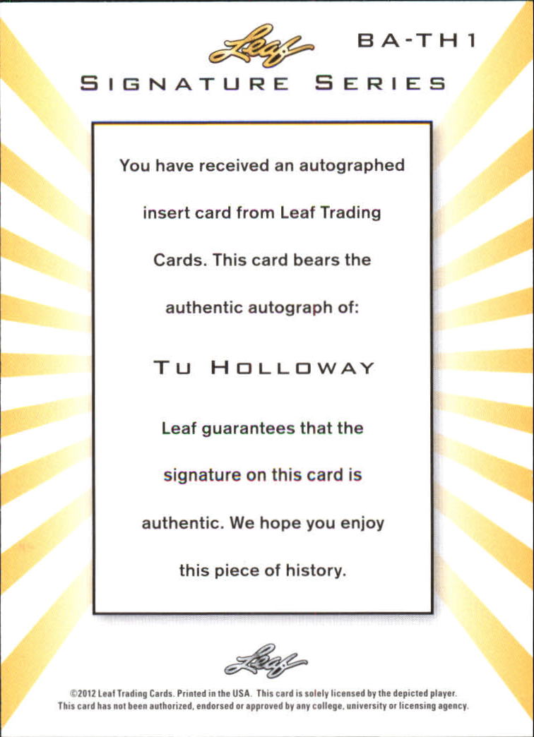 2012-13 Leaf Signature Silver #TH1 Tu Holloway/99 back image