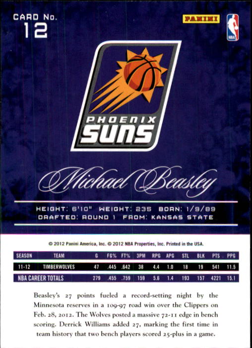 2012-13 Prestige #12 Michael Beasley back image