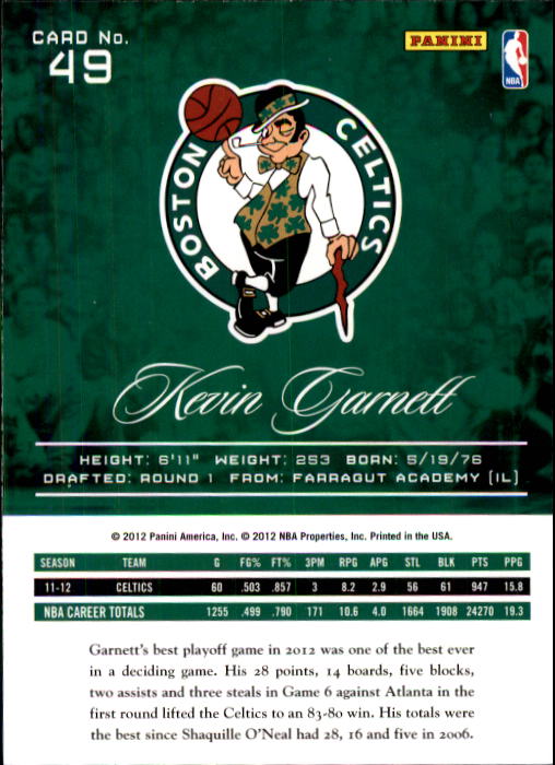 2012-13 Prestige #49 Kevin Garnett back image