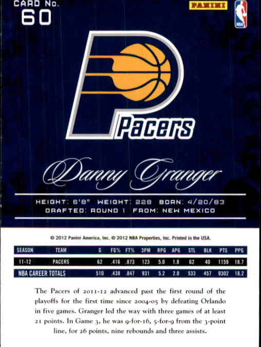 2012-13 Prestige #60 Danny Granger back image