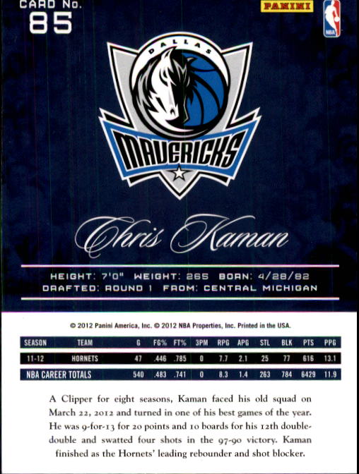 2012-13 Prestige #85 Chris Kaman back image