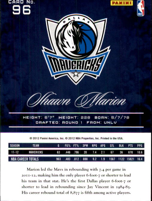 2012-13 Prestige #96 Shawn Marion back image