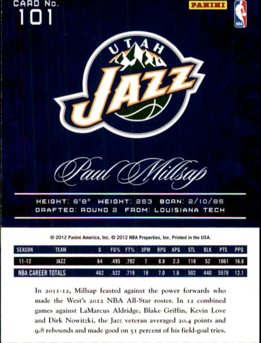 2012-13 Prestige #101 Paul Millsap back image