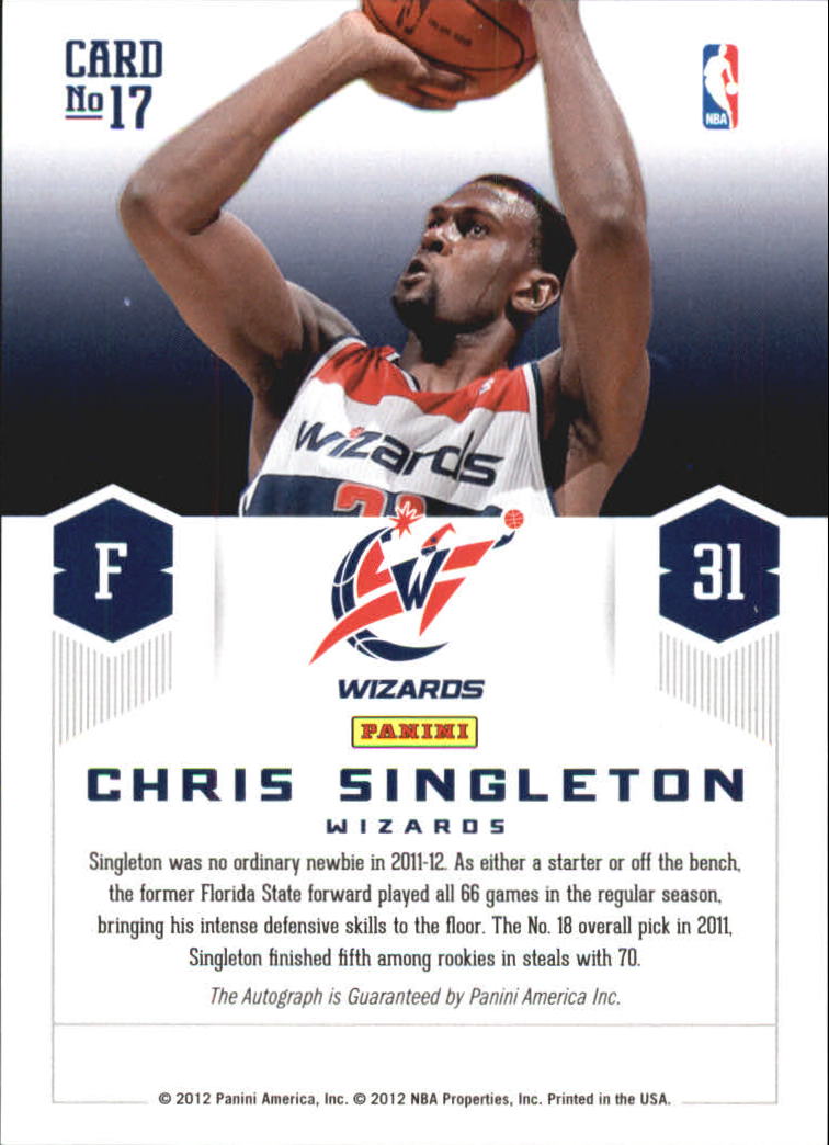 2012-13 Prestige Prestigious Picks Signatures #17 Chris Singleton back image