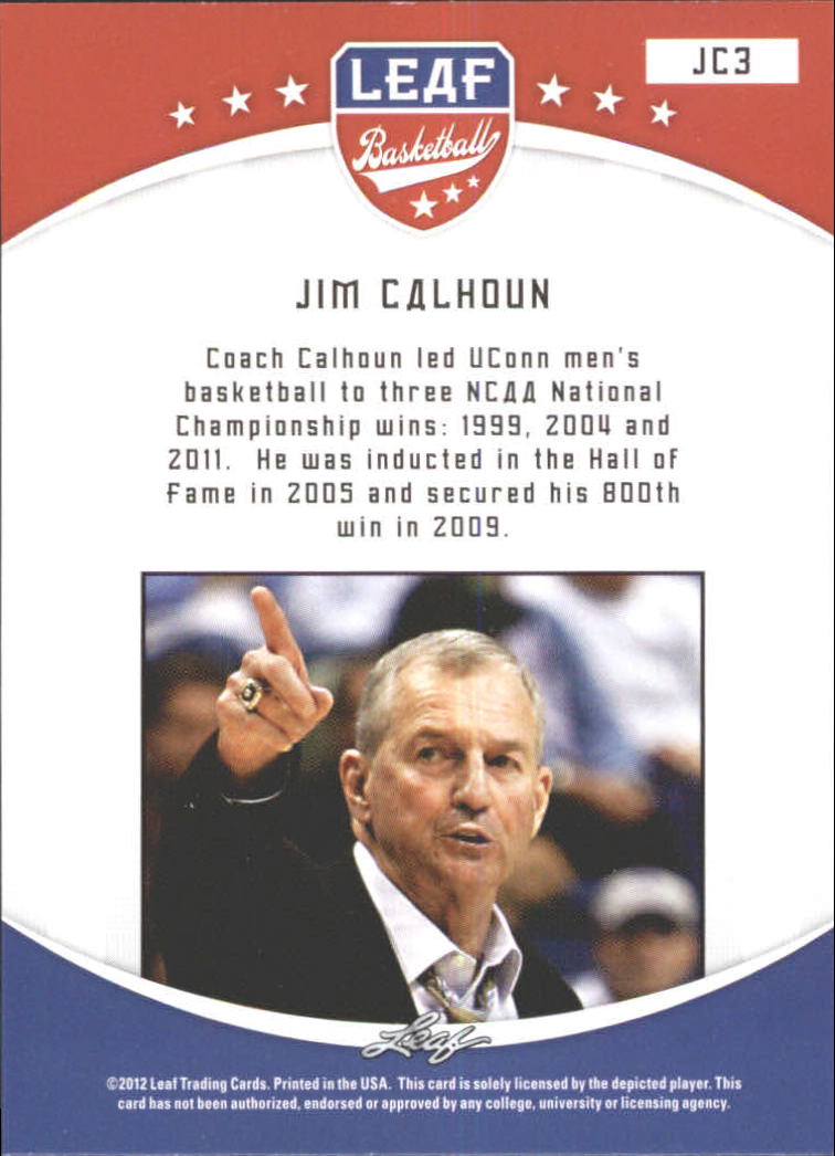 2012-13 Leaf #JC3 Jim Calhoun back image
