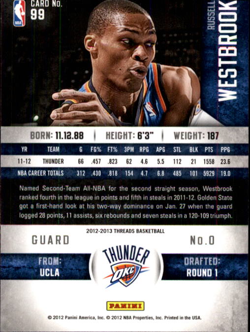 2012-13 Panini Threads #99 Russell Westbrook back image