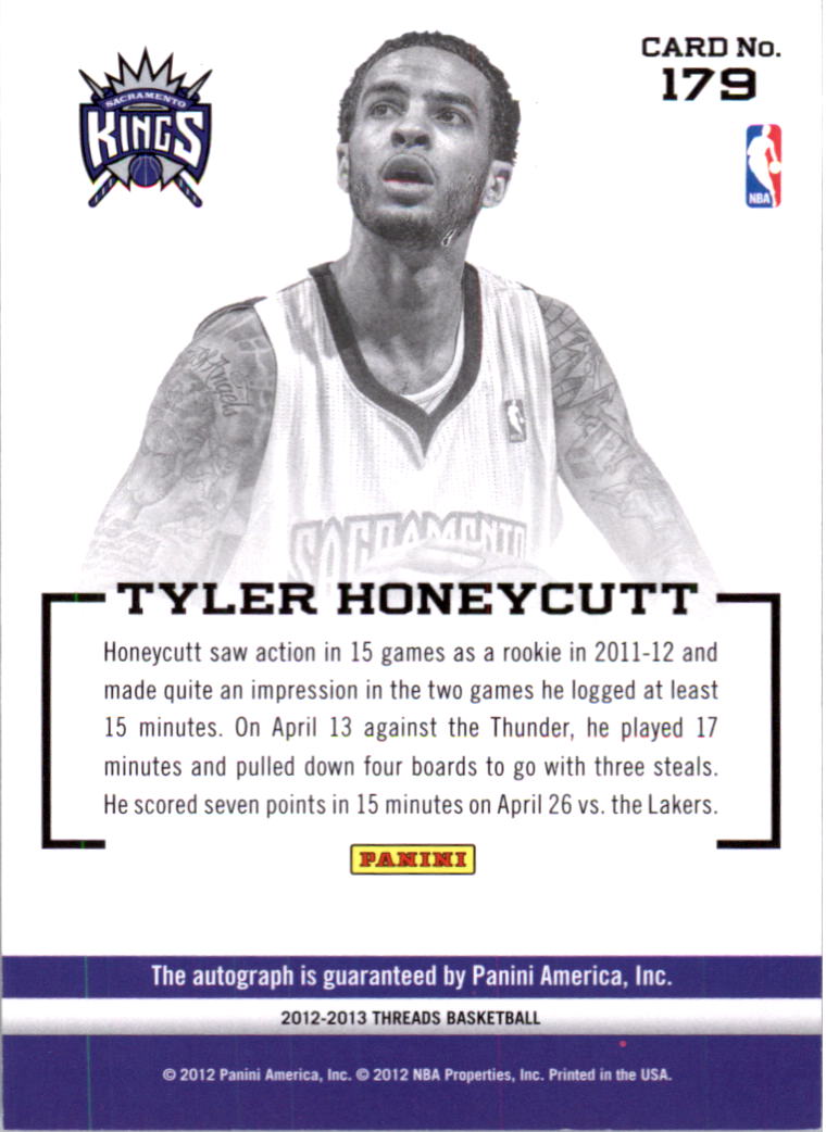 2012-13 Panini Threads #179 Tyler Honeycutt AU RC back image