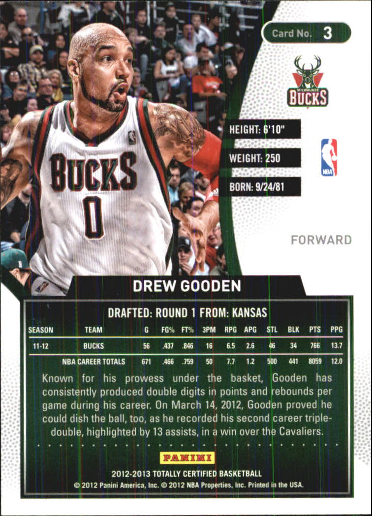 2012-13 Totally Certified #3 Drew Gooden back image