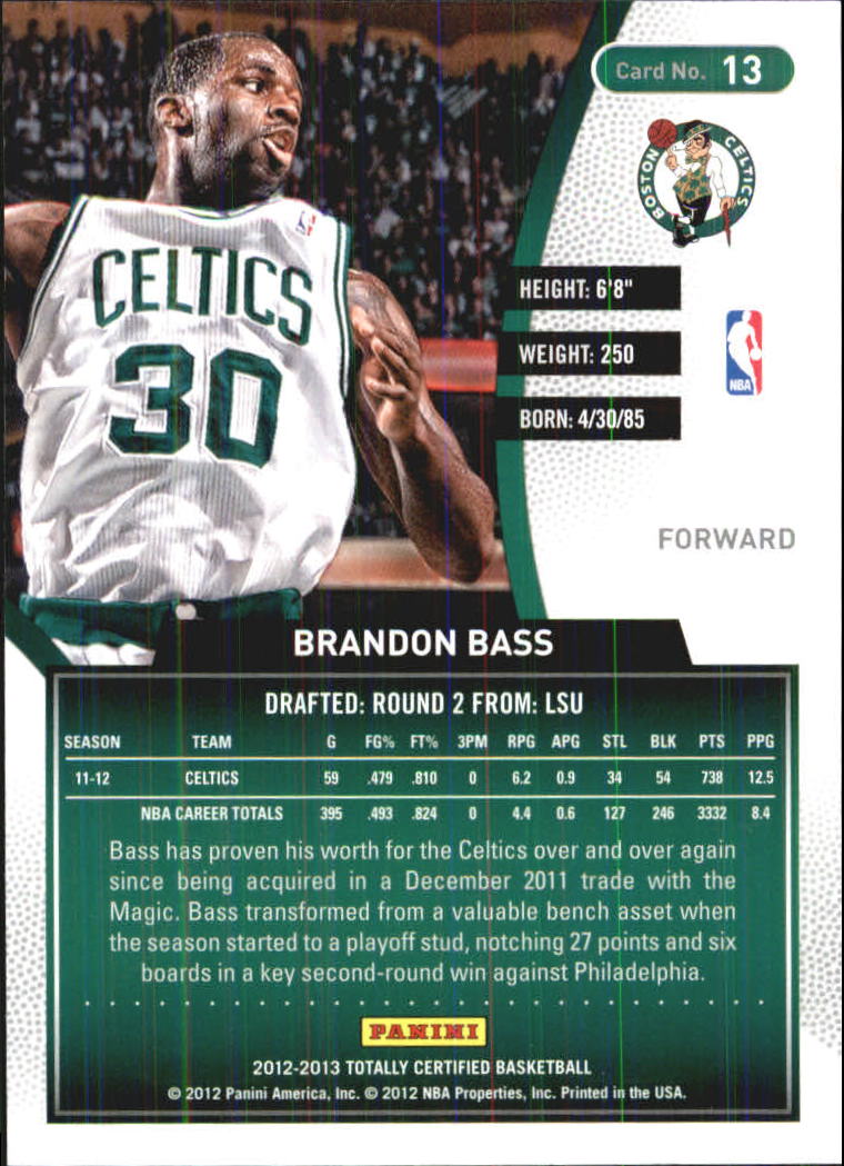 2012-13 Totally Certified #13 Brandon Bass back image