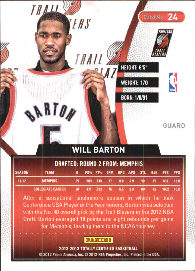 2012-13 Totally Certified #24 Will Barton RC back image