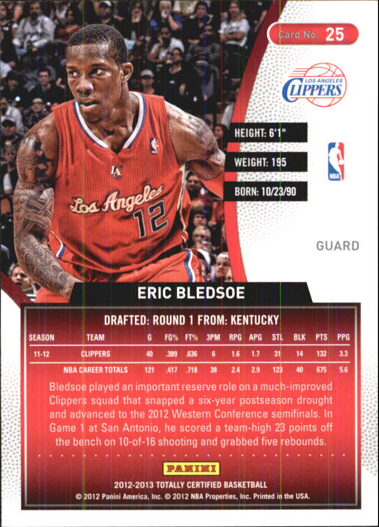 2012-13 Totally Certified #25 Eric Bledsoe back image
