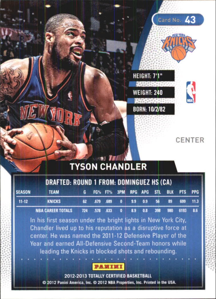 2012-13 Totally Certified #43 Tyson Chandler back image