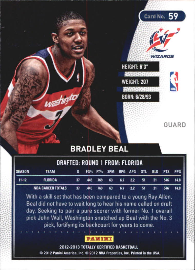 2012-13 Totally Certified #59 Bradley Beal RC back image