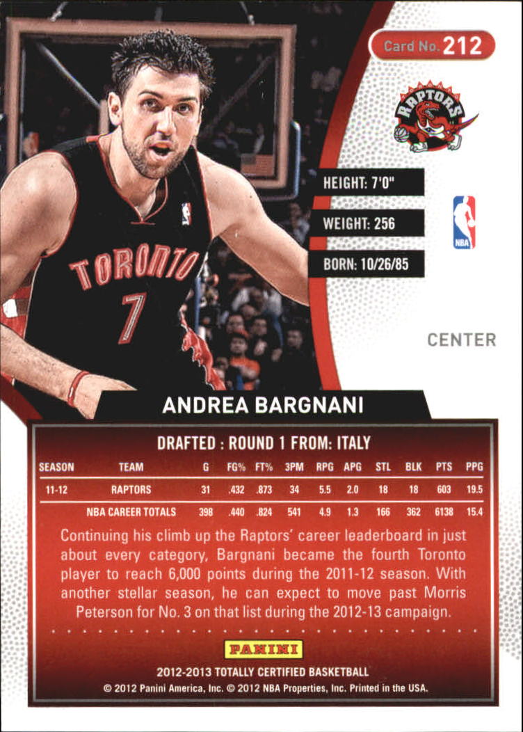 2012-13 Totally Certified #212 Andrea Bargnani back image