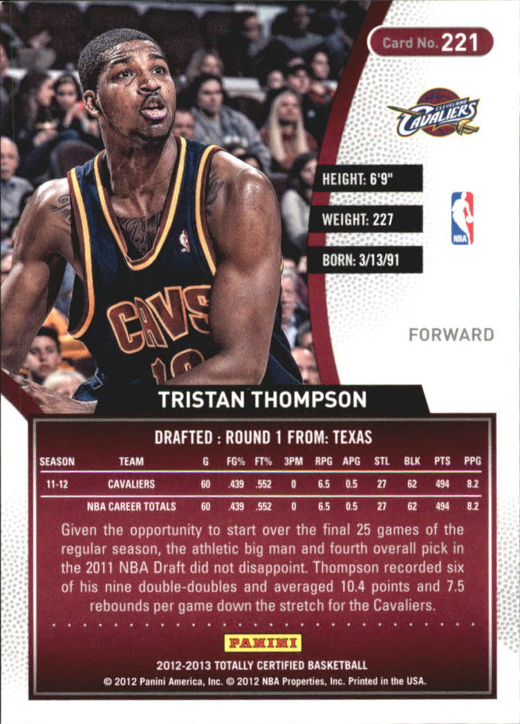 2012-13 Totally Certified #221 Tristan Thompson RC back image