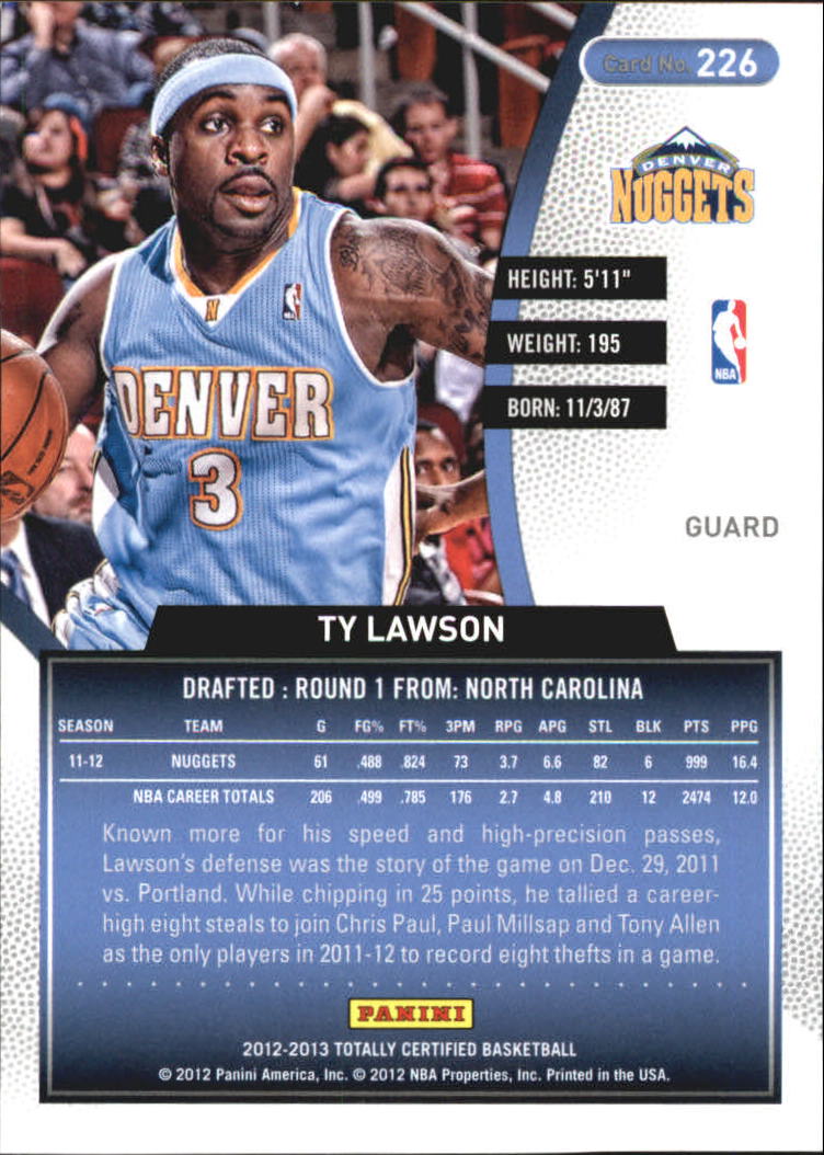 2012-13 Totally Certified #226 Ty Lawson back image
