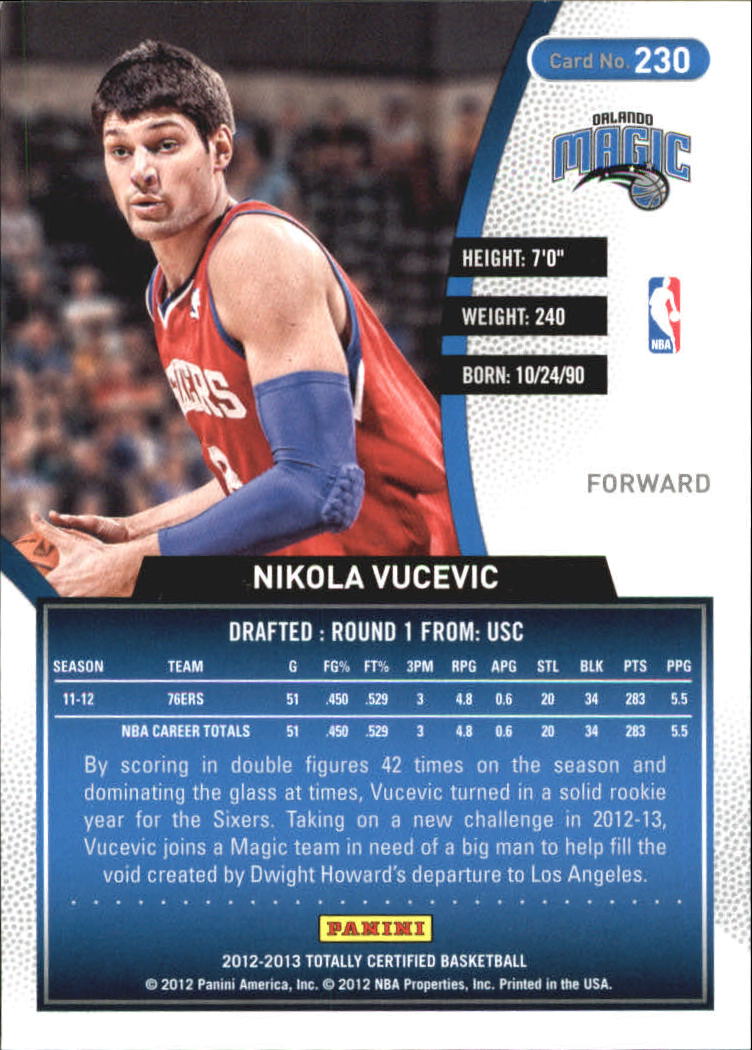 2012-13 Totally Certified #230 Nikola Vucevic RC back image