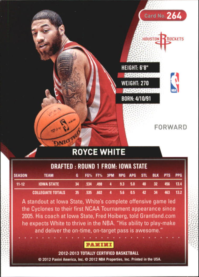 2012-13 Totally Certified #264 Royce White RC back image