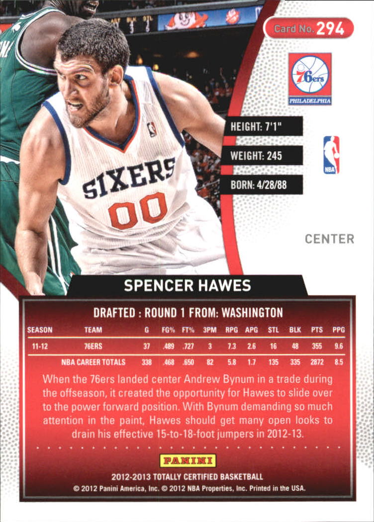 2012-13 Totally Certified #294 Spencer Hawes back image