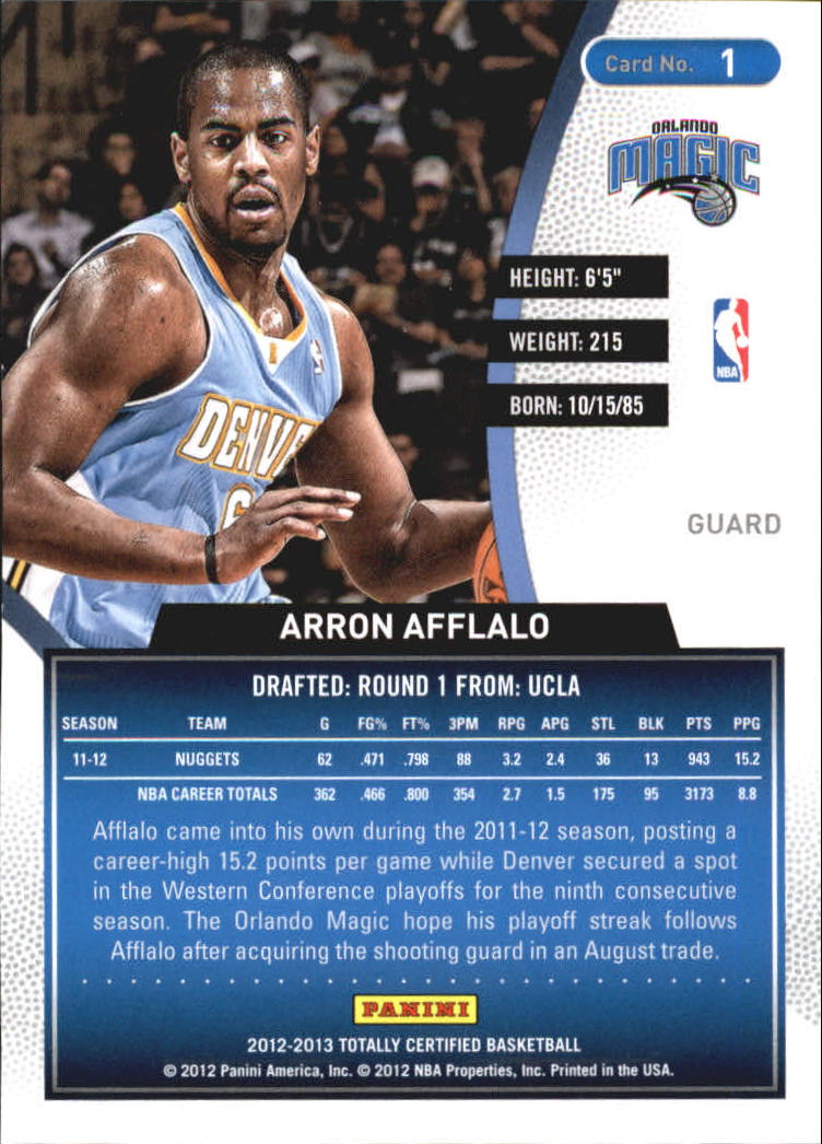 2012-13 Totally Certified Blue #1 Arron Afflalo back image