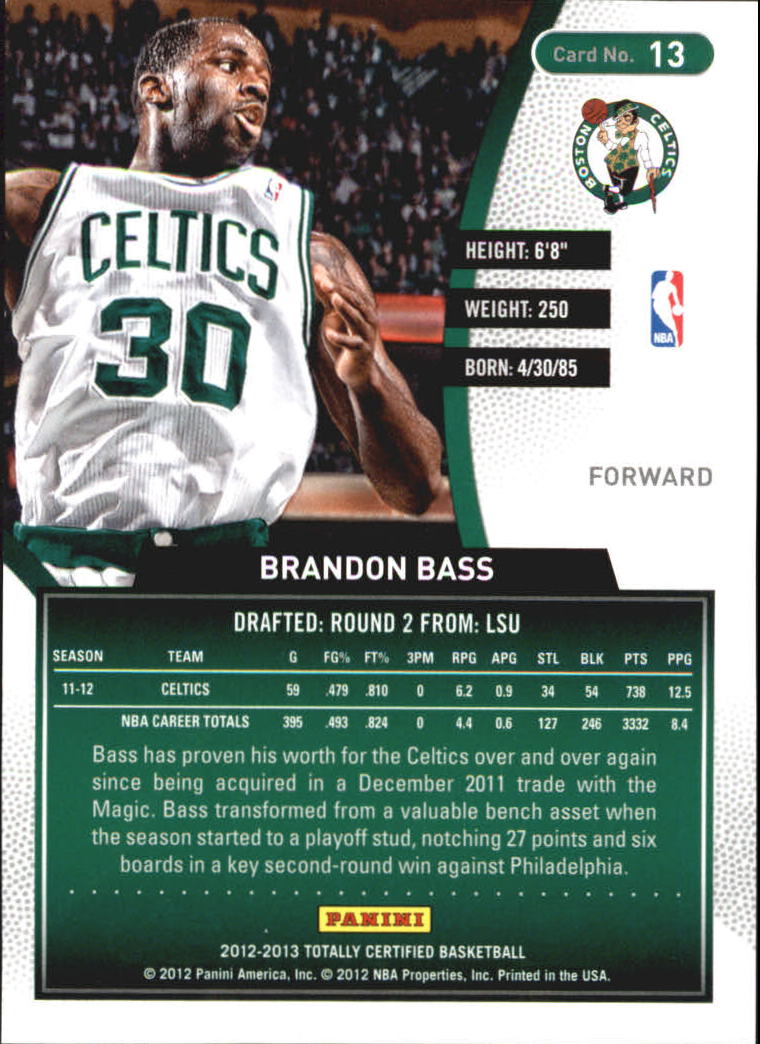 2012-13 Totally Certified Blue #13 Brandon Bass back image
