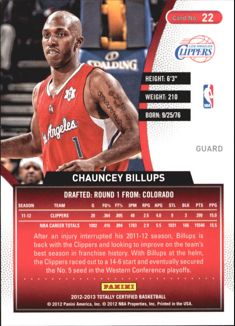 2012-13 Totally Certified Blue #22 Chauncey Billups back image