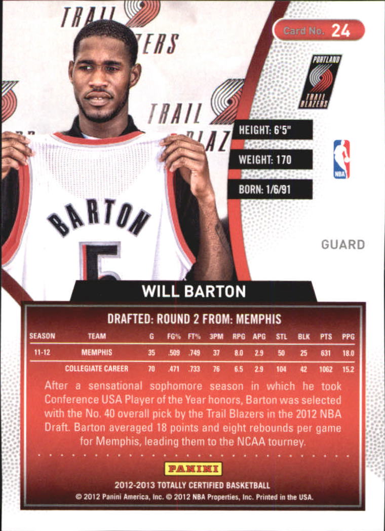2012-13 Totally Certified Blue #24 Will Barton back image