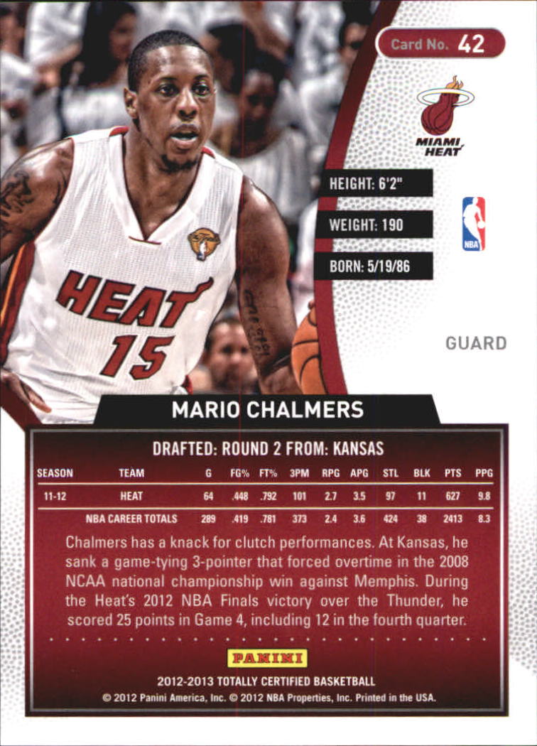 2012-13 Totally Certified Blue #42 Mario Chalmers back image