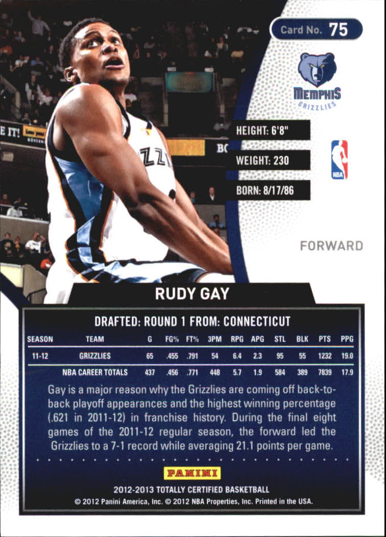 2012-13 Totally Certified Blue #75 Rudy Gay back image