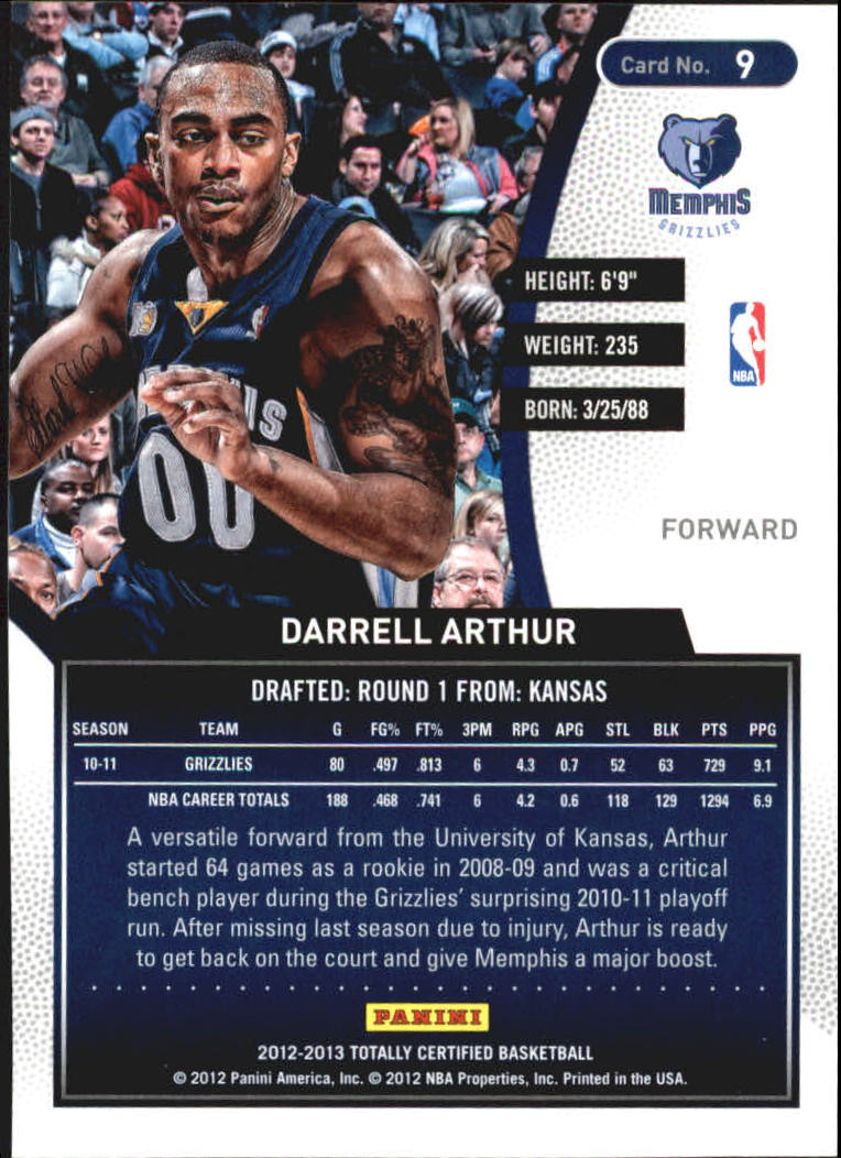2012-13 Totally Certified Red #9 Darrell Arthur back image