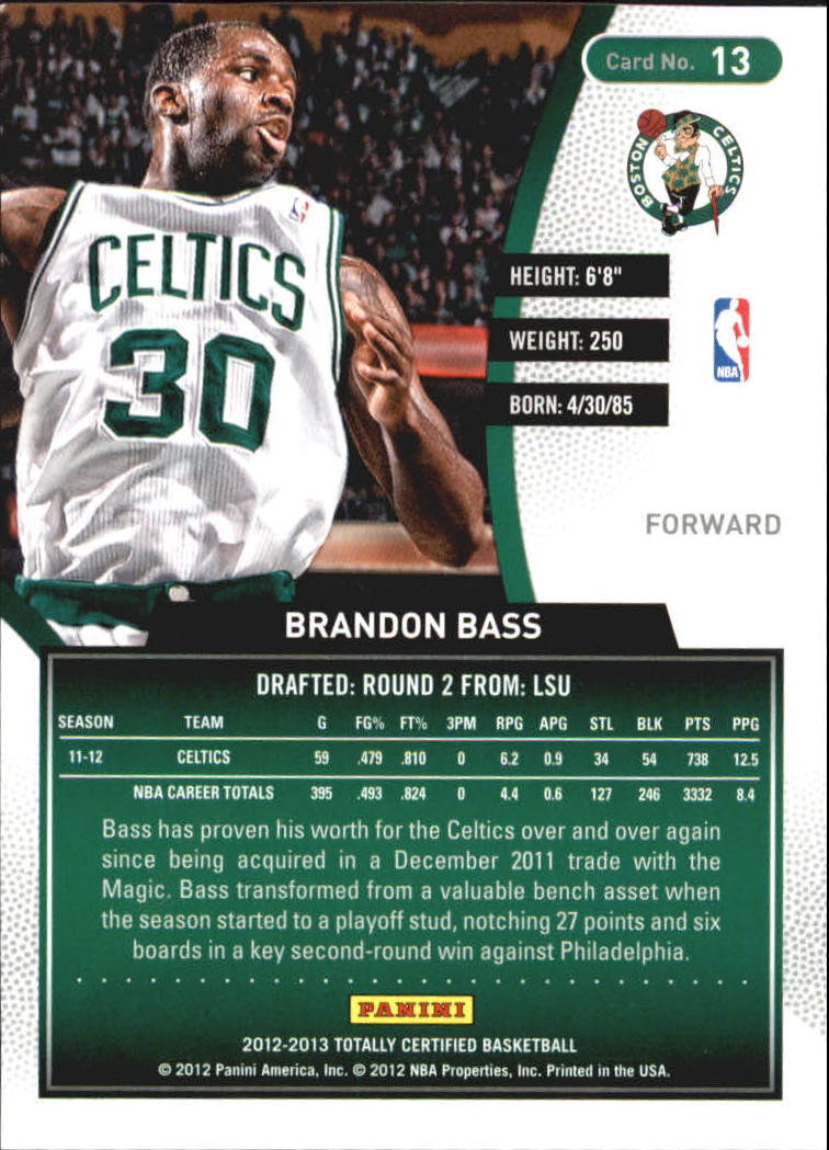 2012-13 Totally Certified Red #13 Brandon Bass back image