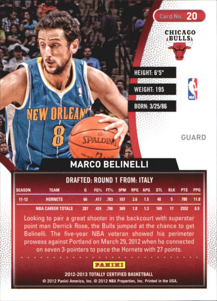 2012-13 Totally Certified Red #20 Marco Belinelli back image