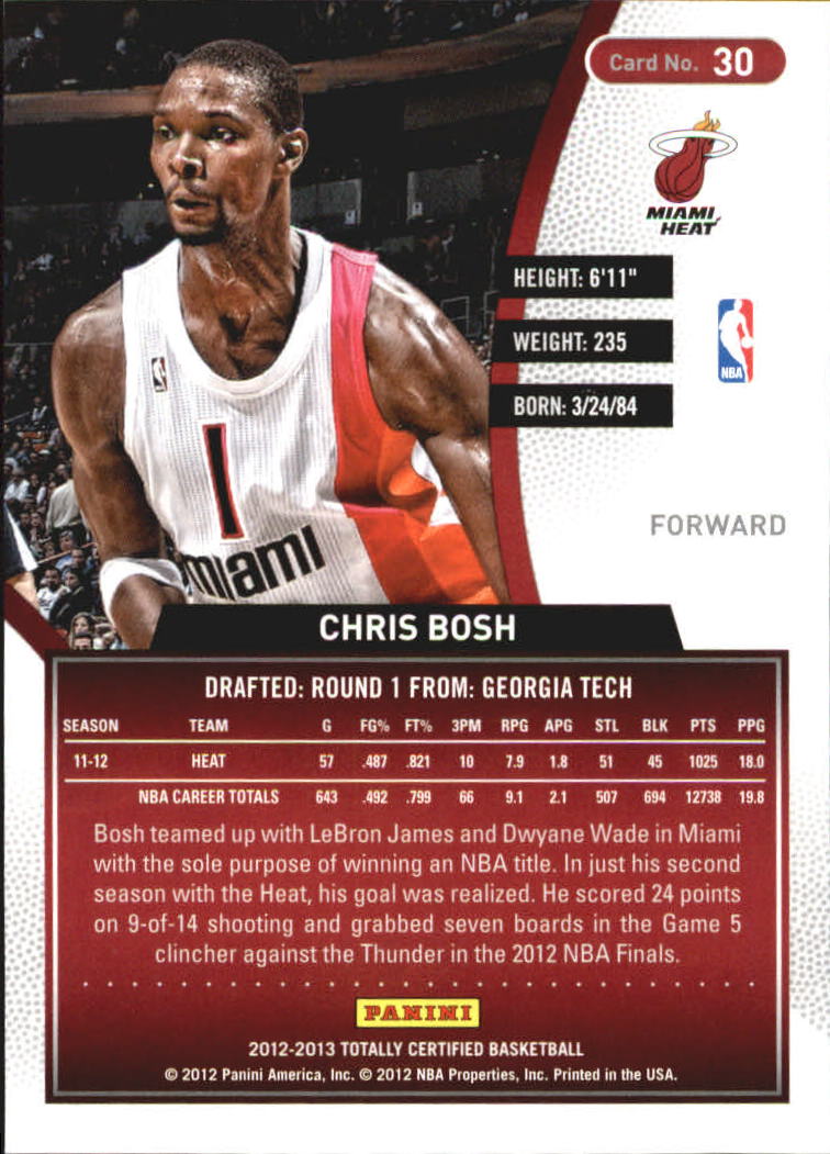 2012-13 Totally Certified Red #30 Chris Bosh back image