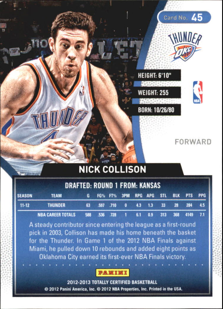 2012-13 Totally Certified Red #45 Nick Collison back image
