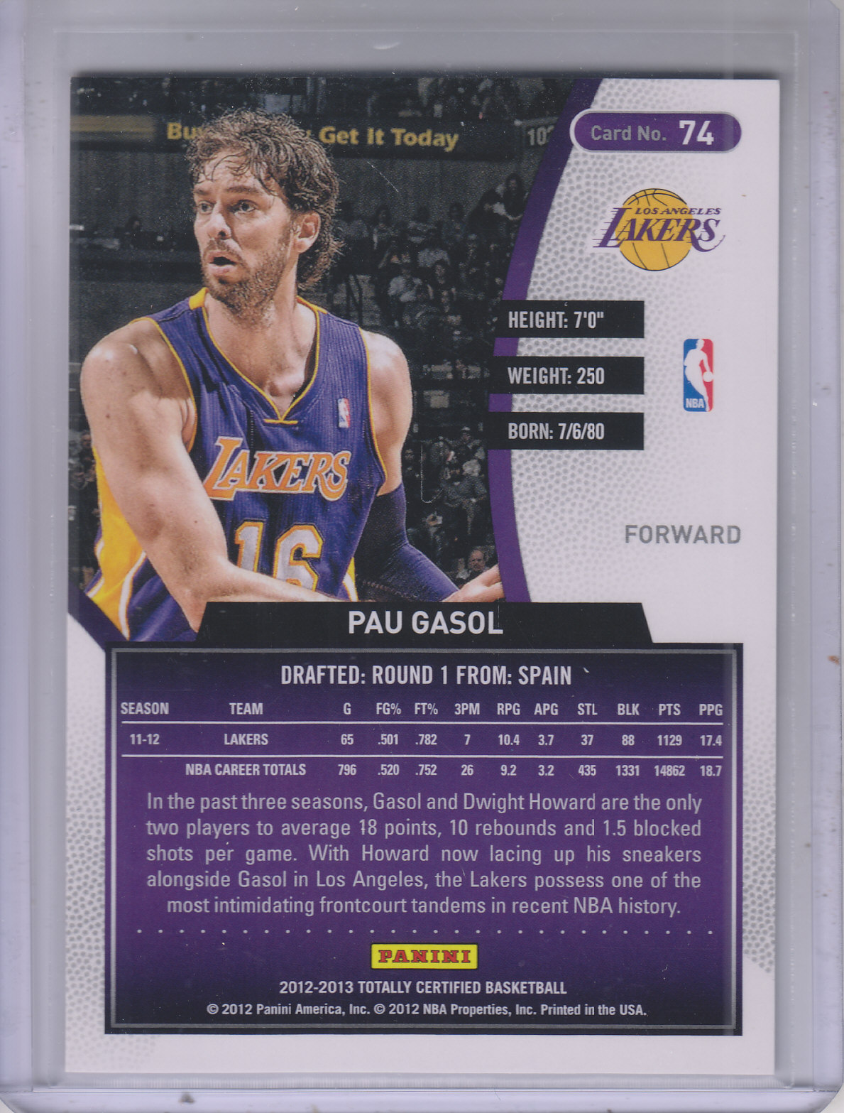 2012-13 Totally Certified Red #74 Pau Gasol back image