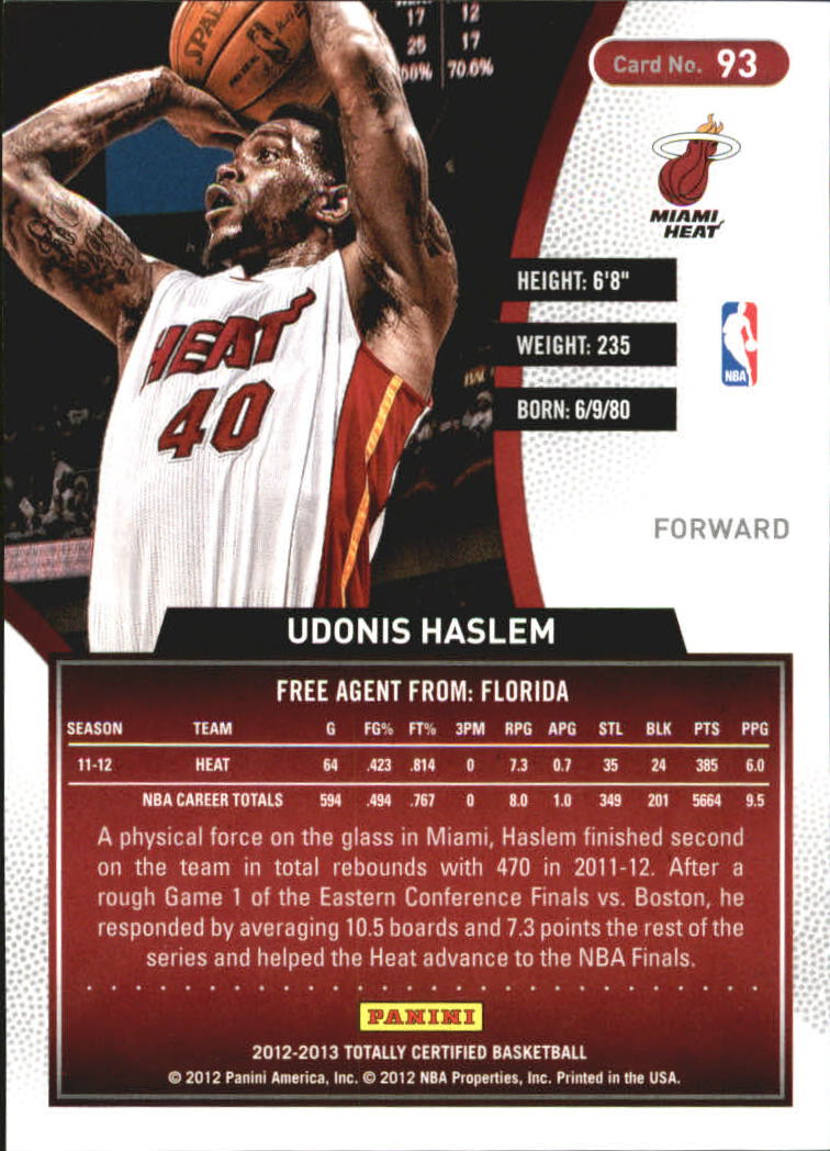 2012-13 Totally Certified Red #93 Udonis Haslem back image