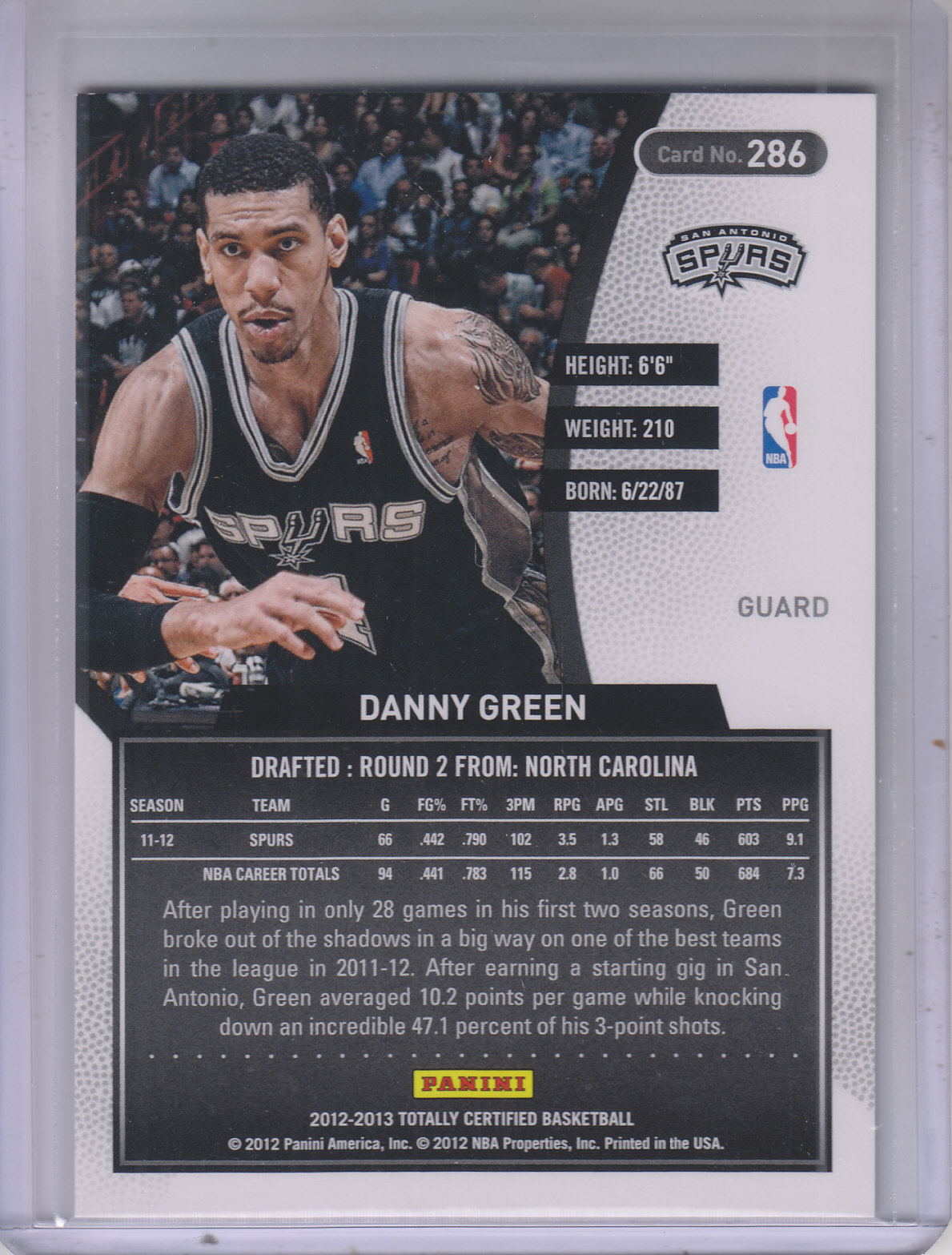 2012-13 Totally Certified Red #286 Danny Green back image
