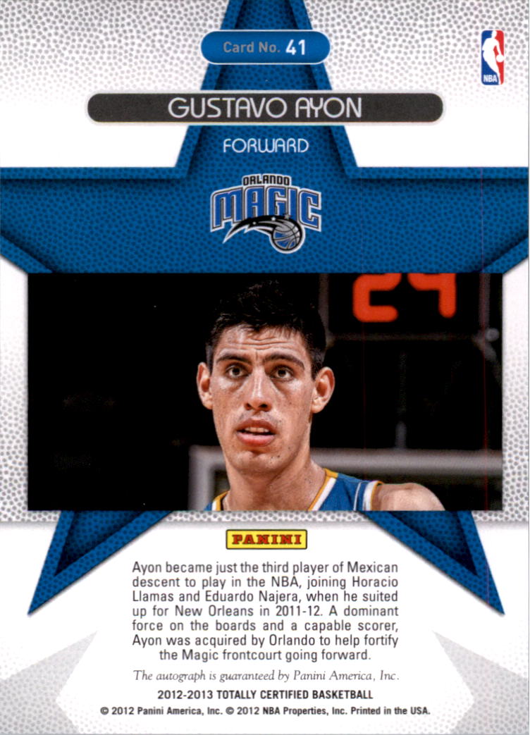 2012-13 Totally Certified Rookie Roll Call Autographs #41 Gustavo Ayon back image