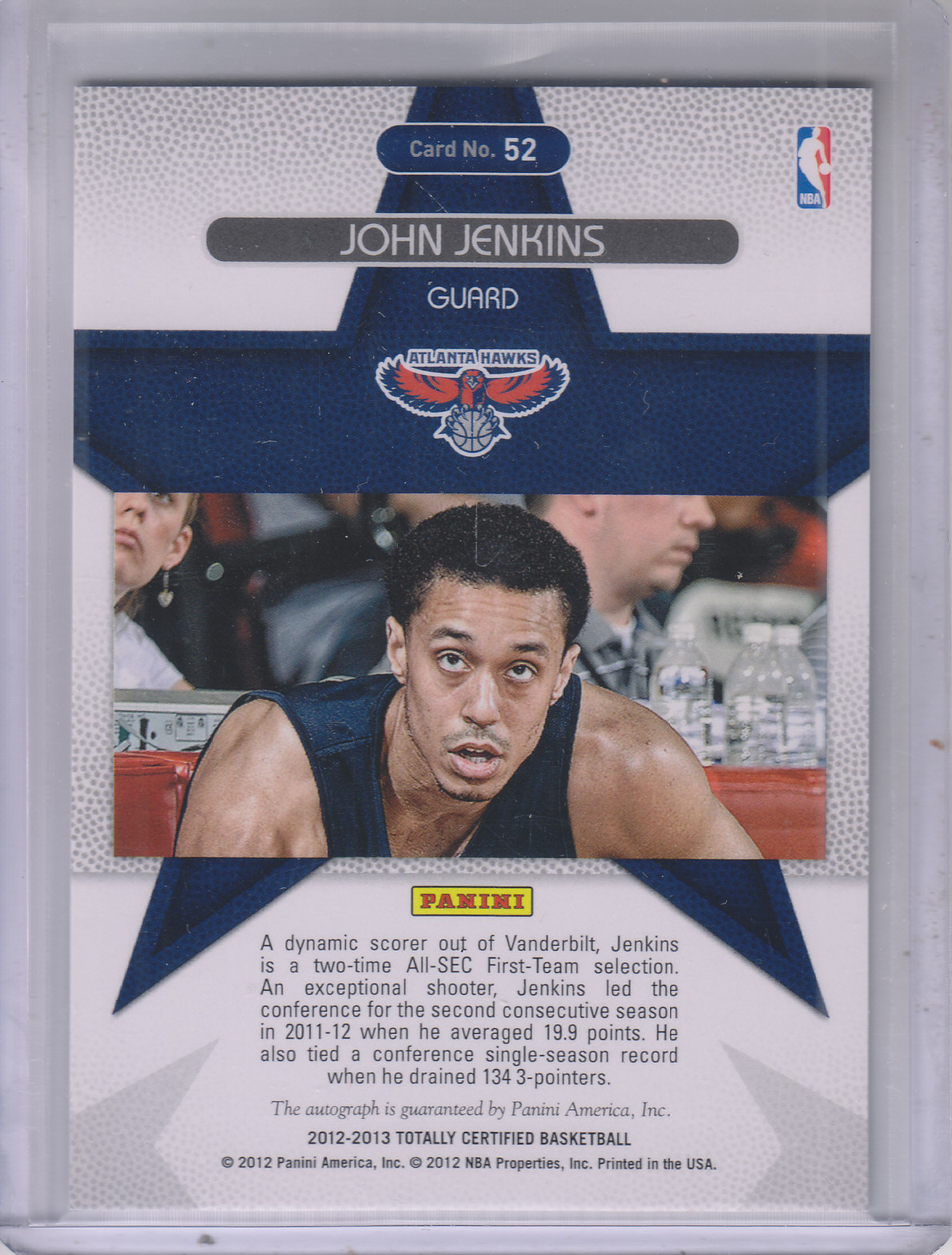 2012-13 Totally Certified Rookie Roll Call Autographs #52 John Jenkins back image