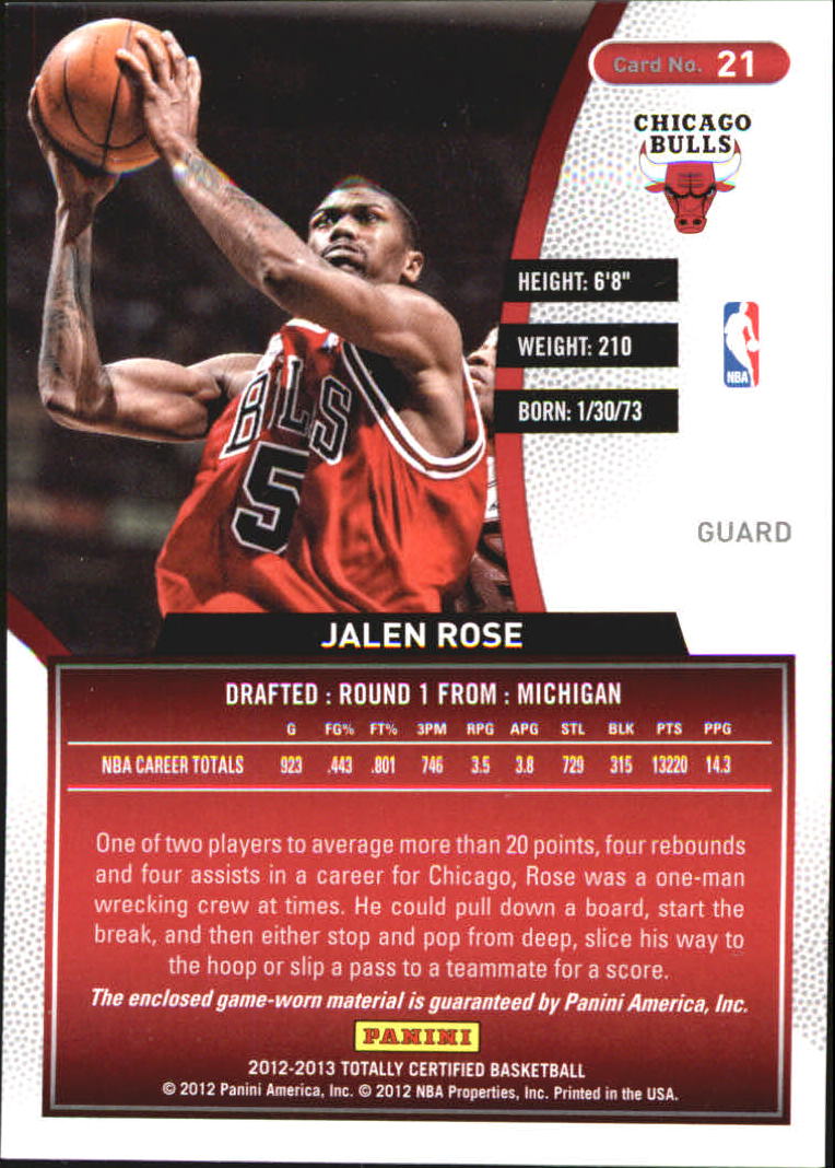 2012-13 Totally Certified Red Materials #21 Jalen Rose back image