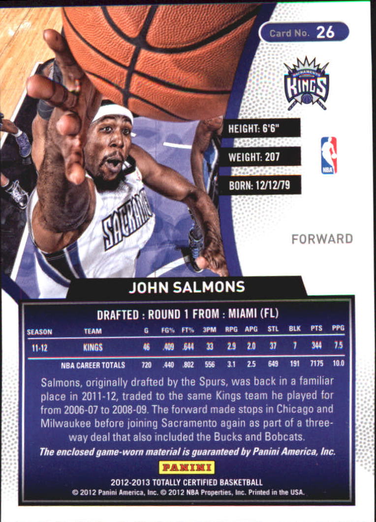2012-13 Totally Certified Red Materials #26 John Salmons back image