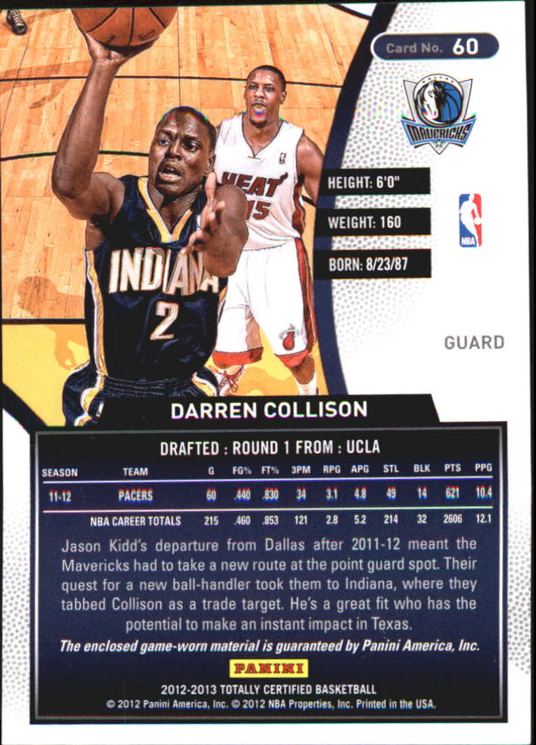 2012-13 Totally Certified Red Materials #60 Darren Collison back image