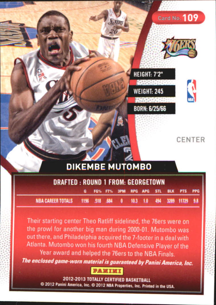 2012-13 Totally Certified Red Materials #109 Dikembe Mutombo back image