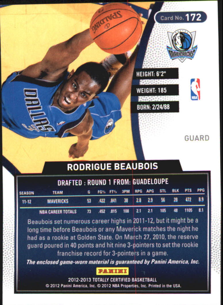 2012-13 Totally Certified Red Materials #172 Rodrigue Beaubois back image