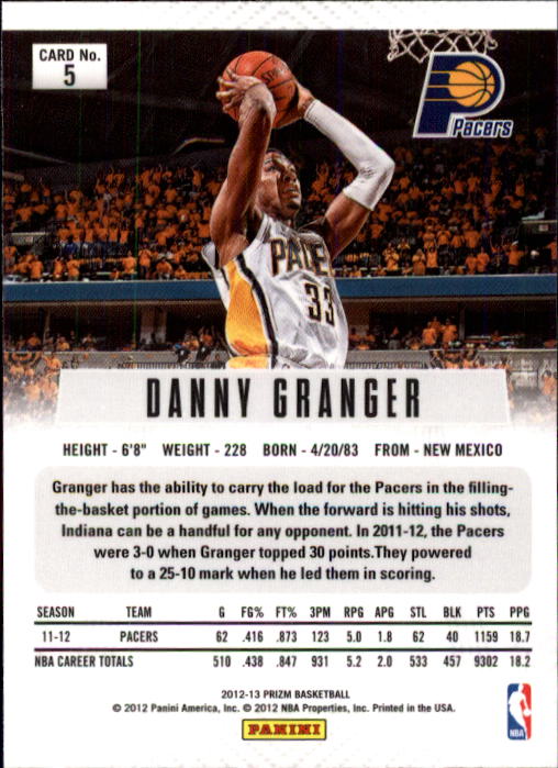 2012-13 Panini Prizm #5 Danny Granger back image