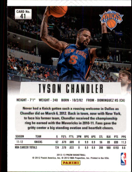 2012-13 Panini Prizm #41 Tyson Chandler back image